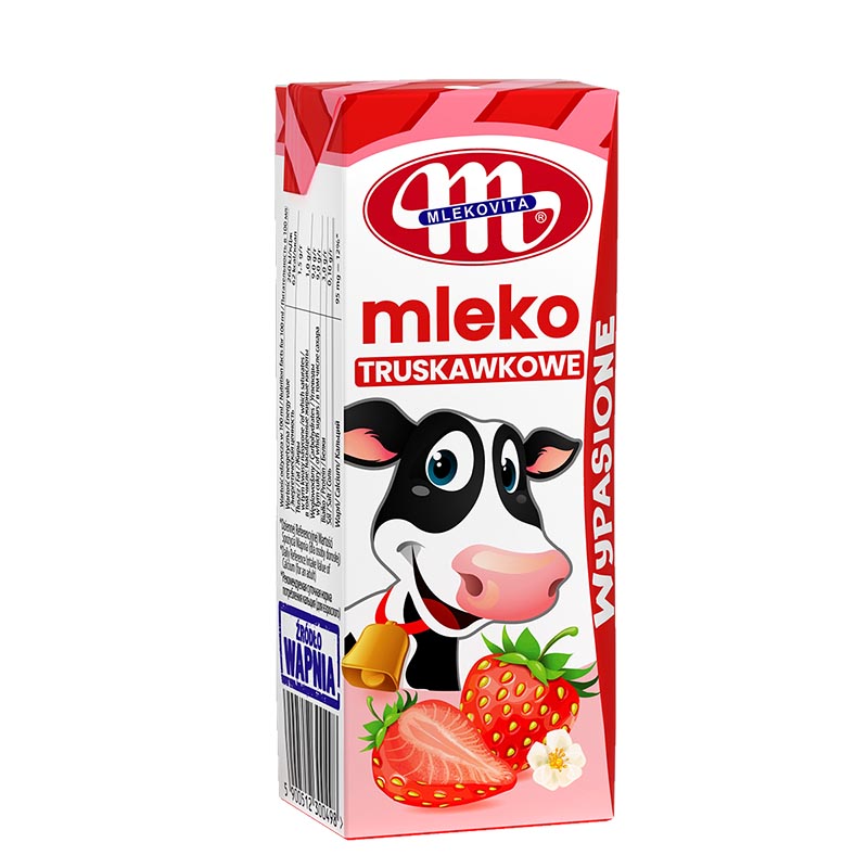 Молоко зі смаком полуниці, ТМ "Mlekovita", 200 мл
